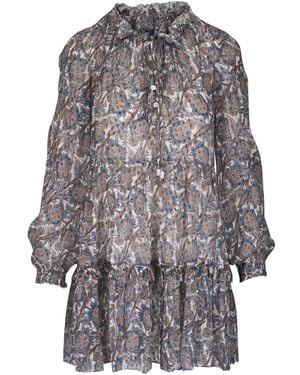 Veronica Beard Ruffled Paisley-Print Dress - Grey