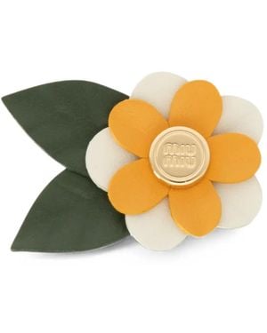 Miu Miu Leather Floral Brooch - Yellow