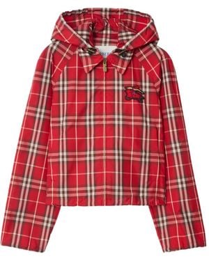 Burberry Cropped Check Newcott Hooded Jacket - Red
