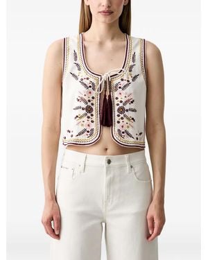 Pedro Del Hierro Madrid Top Bordado Con Borla - Blanco