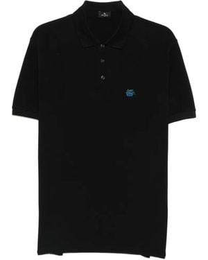Etro Pegaso-Embroidered Polo Shirt - Black