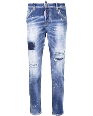 DSquared² Low-Rise Distressed Cropped Jeans - Blue