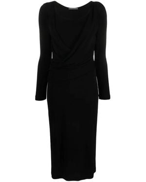 Alberta Ferretti Long Sleeves V Neck Midi Dress Clothing - Black