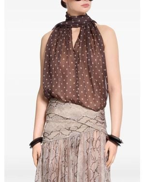 Elie Saab Polka-Dot Chiffon Top - Brown