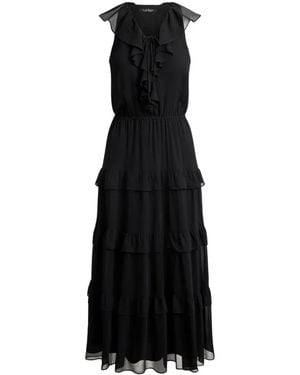 Ralph Lauren Ruffle-Trim Maxi Dress - Black