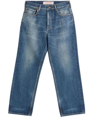 Valentino Garavani Logo-Patch Washed Straight-Leg Jeans - Blue