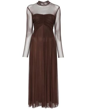 Twinset Gerafftes Maxikleid Mit Semi-Transparentem Einsatz - Braun