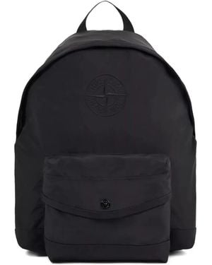 Stone Island Logo-Embroidered Pocket-Detail Backpack - Blue