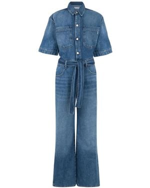 ICON DENIM Duna Belted Short-Sleeve Denim Jumpsuit - Blue