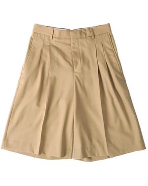 Ami Paris Wide Leg Pleated Shorts - Natural