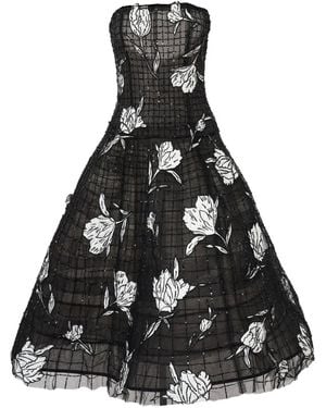 Carolina Herrera Floral-Embroidered Tulle Cage Dress - Black