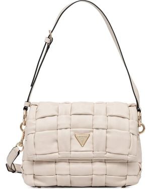 Guess Marion Quilted Logo Cross Body Bag - Naturel
