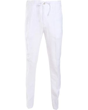 120% Lino Drawstring-Waist Trousers - White