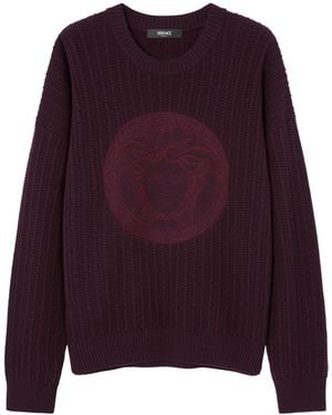 Versace Medusa Cable Knit Jumper - Purple