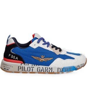 Aeronautica Militare Logo-Embroidered Panelled Low-Top Trainers - Blue