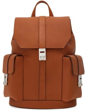 Ferragamo Drawstring Leather Backpack - Brown