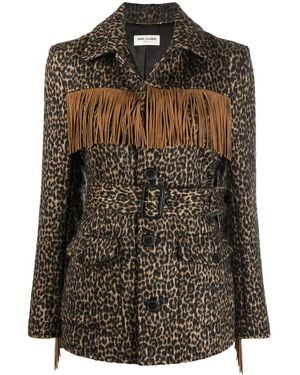 Saint Laurent Leopard Print Tasselled Jacket - Multicolour