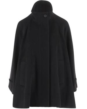 Tagliatore Leila High-Neck Wool Cape Jacket - Black