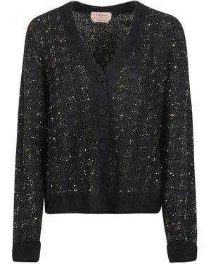 Twinset Jacquard Knit Cardigan With Houndstooth Pattern - Black