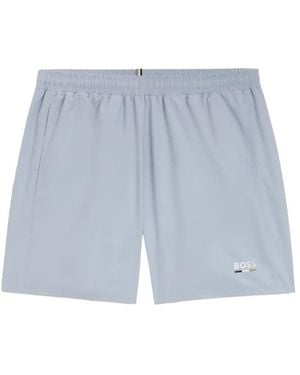 BOSS Badeshorts Mit Logo-Print Und Ikonischen Streifen - Blau