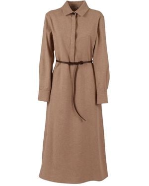 Antonelli Collared Belted Dress - Brown