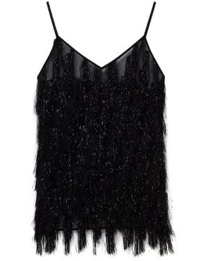 Stella McCartney Glitter-Tassel V-Neck Tank Top - Black