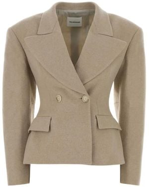 ANDAMANE Padded-Shoulder Wool Blazer - Natural