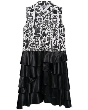 COMME DES GARÇON BLACK Graphic-Print Ruffled Dress - White