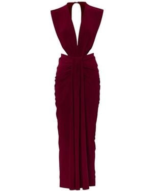 Baobab Nia V-Neck Ruched Maxi Dress - Red