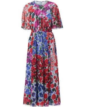 Carolina Herrera Jardin-Print Gathered Midi Dress