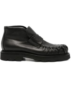 Pomme D ́Or Ruched Penny Leather Ankle Boots - Black