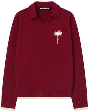 Palm Angels Lockerer Palm Tree Pullover Mit V-Ausschnitt - Rot