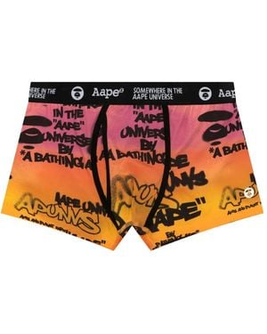 Aape By A Bathing Ape Logo-Print Graffiti-Effect Boxers - Orange
