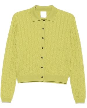 Allude Cable-Knit Polo Cardigan - Yellow