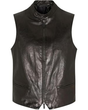 Giorgio Armani Zip-Up Leather Gilet - Black