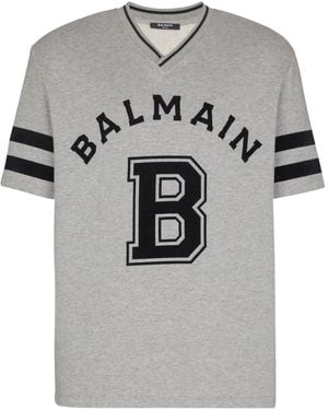 Balmain T-Shirt Con Scollo A V - Grigio