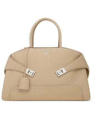 Ferragamo Large Hug Stud-Embellished Handbag - Natural