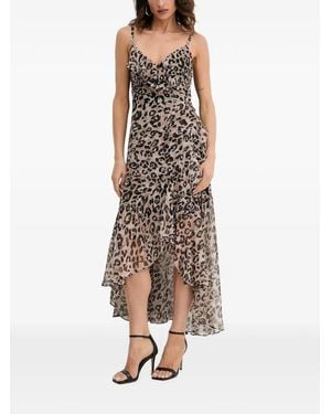 Morgan Leopard-Print Ruffled Asymmetric Dress - Natural