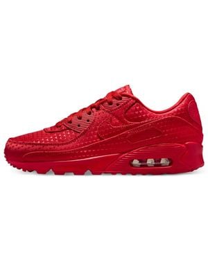 Nike Air Max 90 Premium Lace-Up Trainers - Red