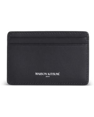 Maison Kitsuné Paris Logo-Print Leather Cardholder - Black