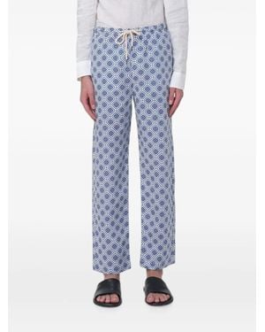 Peninsula Geometric-Print Straight-Leg Trousers - Blue