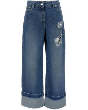 Simone Rocha Distressed Folded-Cuff Denim Jeans - Blue