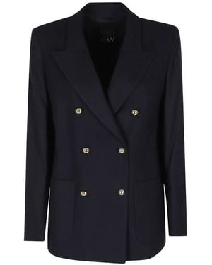 Fay Double-Breasted Blazer - Blue