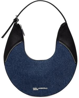 KARL LAGERFELD Denim-Panelled Curved Tote Bag - Blue