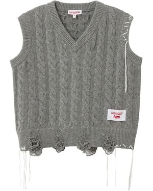 Charles Jeffrey Cable-Knit Frayed Vest - Grey