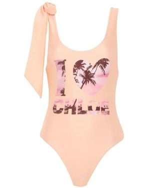 Chloé Tie-Strap One-Piece Logo Swimsuit - Pink