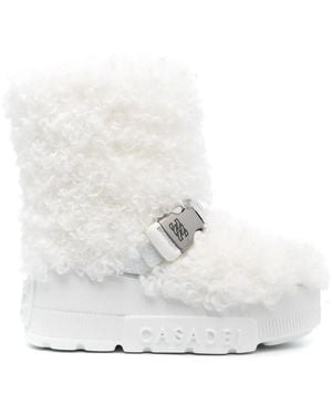 Casadei Buckled Faux-Fur Boots - White