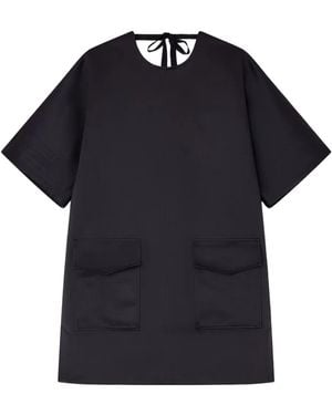 Ganni Pocket-Detail Tie-Neck Mini Dress - Black