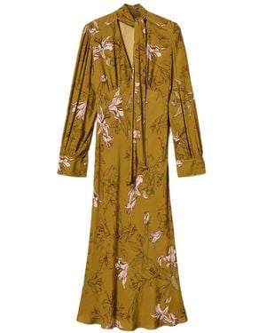 Twinset Robe Mi-Longue En Crêpe De Chine À Fleurs - Yellow