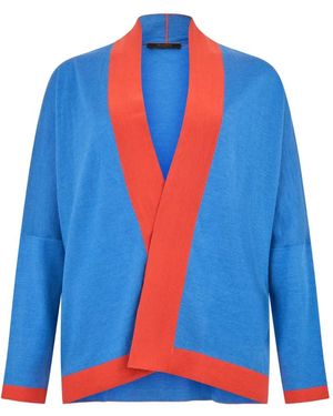 Moorer Contrast-Trim Drop-Shoulder Cardigan - Blue